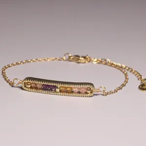 Light Luxury Natural Stone Gold Plated Bracelet For Women Minimalist Amethyst Citrine Beaded Pendant Geometric Adjustable Chain Jewelry Gift