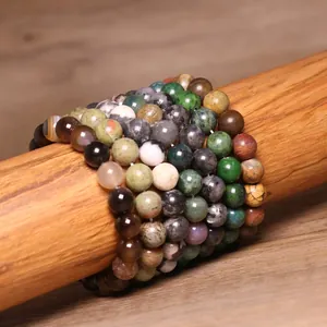 Natural Indian Agate Stone Beaded Bracelet For Women Men Minimalist Handmade Garnet Stretch Bracelet Multicolor DIY Jewelry Gift