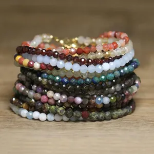 Handmade Natural Stone Faceted Round Beaded Bracelet For Women Adjustable African Turquoise Delicate Jewelry Gift Boho Style