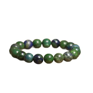 Natural 8mm Indian Agate stone beaded bracelet featuring unique green and blue textures