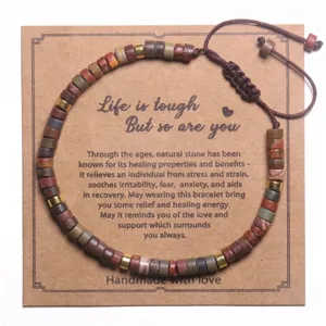 Bracelet Tissé en Pierre Naturelle de Picasso Fait à la Main pour Hommes Femmes Bracelet de Perles Multicolores Ajustable Avec Entretoises en Fer Doré Bijoux