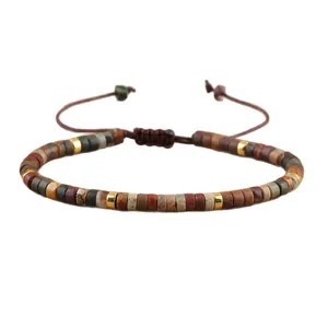 Bracelet tressé en pierre de Picasso fait main avec cordon réglable pour hommes et femmes
