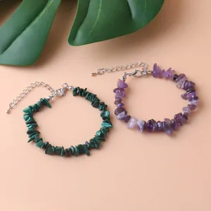 Natural amethyst and malachite irregular stone bracelets with silver lobster clasps