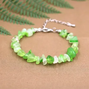Detailed view of natural green aventurine crystal irregular chip bracelet with clasp