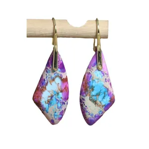 Pendientes colgantes vintage de jaspe imperial con elegantes ganchos dorados mujer