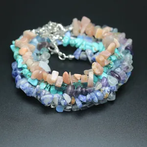 Natural irregular crystal chip bracelet set with adjustable silver lobster clasp