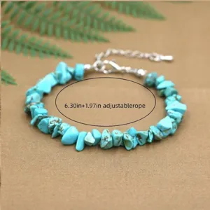 Natural irregular turquoise stone chip bracelet with silver adjustable extender chain