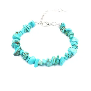 Natural turquoise irregular chip stone bracelet with adjustable chain closure