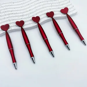 Heart-Shaped Rotating Ballpoint Pen Red Plastic Bullet Tip For Valentine's Day Wedding Party Office Gift Stationery