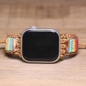 Handmade bohemian watch strap with colorful emperor stone beads for smartwatch