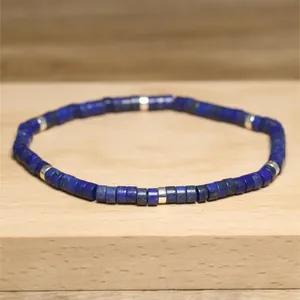 Elastisches Armband aus natürlichen blauen Lapislazuli-Perlen 2x4mm mit Silberperlen