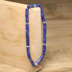 Elastisches Armband aus blauem Lapislazuli mit silbernen Zwischenperlen für Damen und Herren