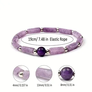 Detailed measurements for this natural amethyst stone energy bracelet with elastic rope