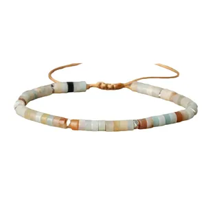 Handmade adjustable natural stone disc bead bracelet for women in multi-color boho style