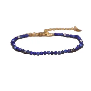 Handmade natural blue stone beaded bracelet with adjustable gold extension chain