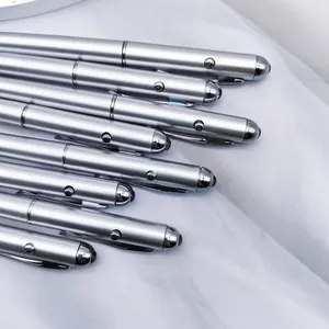 Close-up detail of silver multi-functional invisible ink pens with built-in UV LED light
