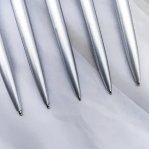 Macro close-up detail of silver invisible ink pen tips featuring UV LED light functionality