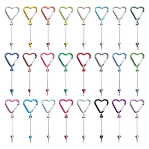 Modern Electroplated Heart Shaped Aluminum Alloy Carabiner Beaded Keychain Multi-Functional Backpack Pendant Outdoor Metal Hanging Ornament Accessory