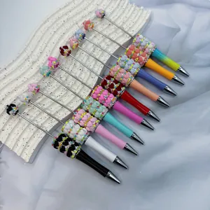 DIY Beadable Ballpoint Pen Heart Beads Macaron Candy Colors Plastic Metal Pen Bullet Tip 1.0 For Stationery Crafting Office Women Gift