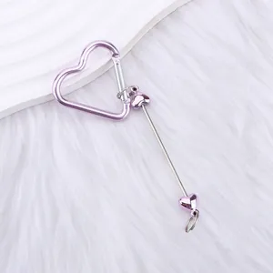 Lavender electroplated heart-shaped carabiner keychain with beaded heart pendant
