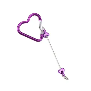 Elegant purple heart-shaped carabiner keychain with metallic heart bead pendant charm