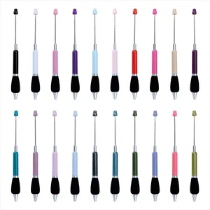 Detailed view of beadable ballpoint pens in 20 macaron colors with comfortable sponge grips