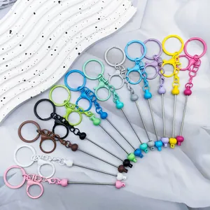 Colorful metal beaded keychain rod with lobster clasp for DIY bag charms and accessories.