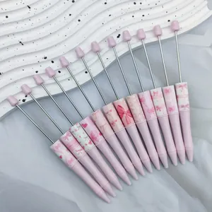 Bolígrafo de Cuentas Estampado con Lazo Rosa DIY Plástico Metal Bolígrafo de Dibujos Animados Regalo Creativo San Valentín para Oficina Escuela