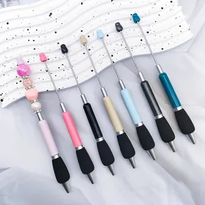 DIY Beaded Ballpoint Pen With Sponge Grip Macaron Color Plastic Metal Writing Pen For Students Office Stationery Gift