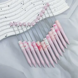 Juego de bolígrafos de cuentas DIY rosa con lazos y corazones para manualidades