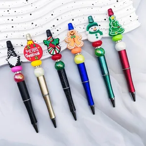 Creative Christmas themed beaded ballpoint pens with cute silicone holiday toppers.
