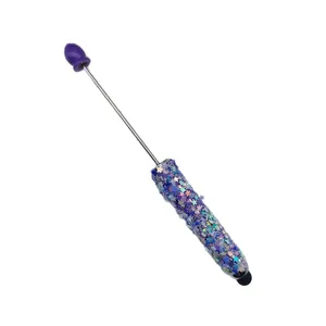 Multifunctional sparkly star patterned beadable touch screen stylus pen with purple tips
