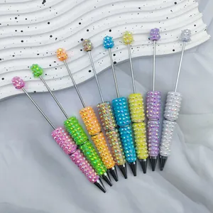 Juego de bolígrafos de cuentas DIY con pedrería de colores en varios tonos macarrón