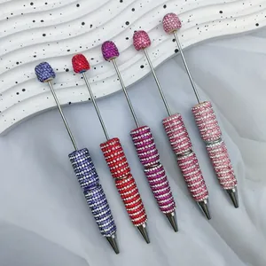 DIY handmade full rhinestone beaded ballpoint pen with elegant spiral striped patterns