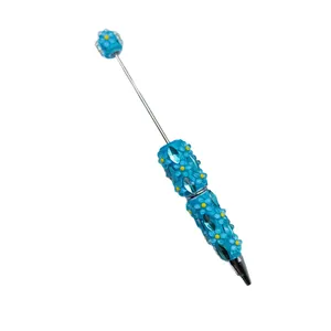 Blauwe kralenpen met bloem edelsteen versieringen voor DIY handgemaakte geschenken