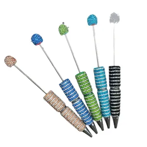 Elegant DIY full rhinestone beaded ballpoint pens with colorful striped textures in a set
