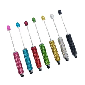 Set of 7 rhinestone stylus pens with beaded tops for dual-purpose touch control and DIY design.