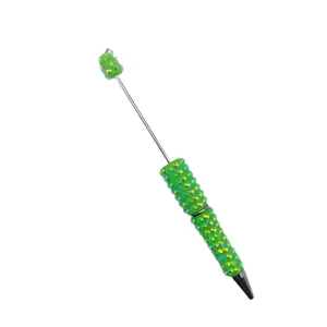 Bolígrafo de cuentas DIY de lujo con cristales AB verde brillante y punta de metal