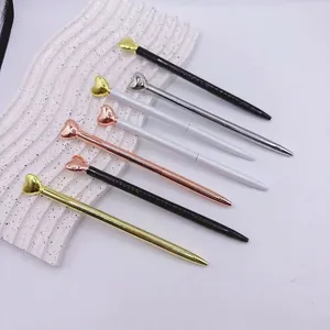 Elegant metallic heart-topped ballpoint pens in multi-color rose gold gift pen set