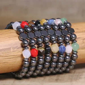 Handgemaakte Natuursteen Hematiet Kralen Armband Met Om Symbool Bedel Minimalistische Gevlochten Verstelbare Armband Voor Dames Heren