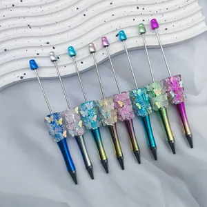 Creatieve Balpen met Kralen DIY Set Gegalvaniseerde Gradiënt Body Transparante Roos Vlinder Kralen Schrijfpen Voor Studenten Kantoor Cadeau