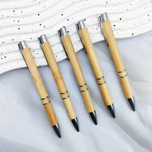 Umweltfreundlicher Naturbambus Holz Druckkugelschreiber Minimalistischer Business Büro Schreibstift Mit Silbernem Metallclip