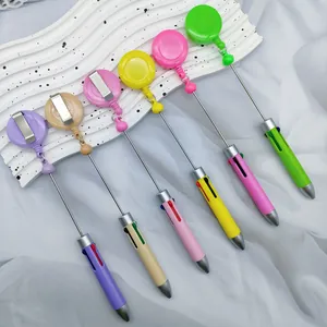 Multi-color retractable badge reel ballpoint pens with 4-color ink selector
