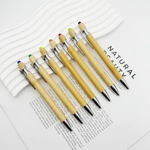 Bolígrafo Stylus de Bambú Natural Respetuoso Con El Medio Ambiente 1.0mm Retráctil Con Tapa de Pantalla Táctil de Color Para Oficina Escuela Papelería