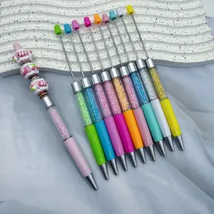 DIY colorful beaded ballpoint pens with crystal gravel filling and metal bead rods