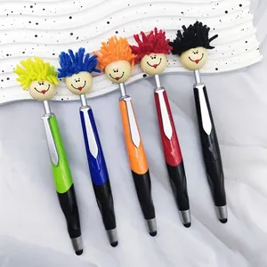 Creative Mop Head Doll Ballpoint Pen With Touch Screen Stylus Function Cartoon Smile Face Writing Pen For Office School