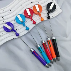 Retractable 4-color ballpoint pen with badge reel clip for business and gift use