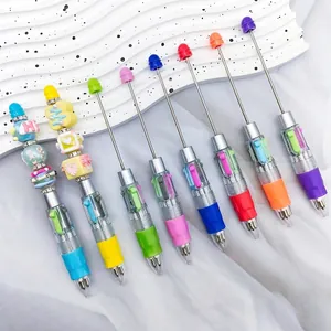 Bolígrafo Con Cuentas Multicolor 4 en 1 Dibujos Animados DIY Plástico Bolígrafo Escritura Portátil Para Estudiantes Oficina Escuela Papelería Regalo