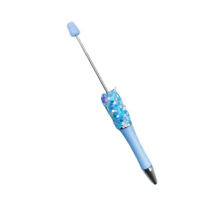 Bolígrafo azul DIY personalizable con lentejuelas holográficas de estrellas y lunas