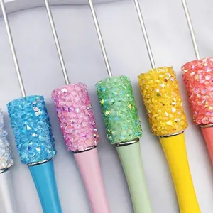 Set of colorful DIY resin crystal beaded ballpoint pens with vibrant AB glitter finish